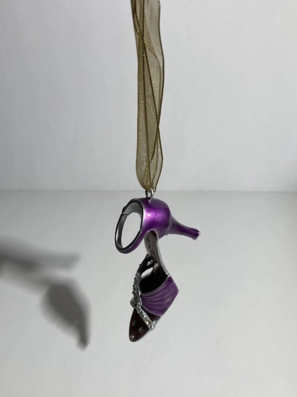 Purple Metal Shoe High Heel Christmas Tree Ornament Sparkly Rhinestones